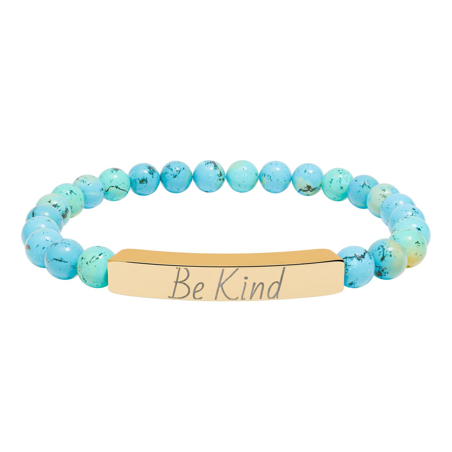 Natural Stone Motivational Bracelet - 'Be Kind' Engraved Stretch Bar