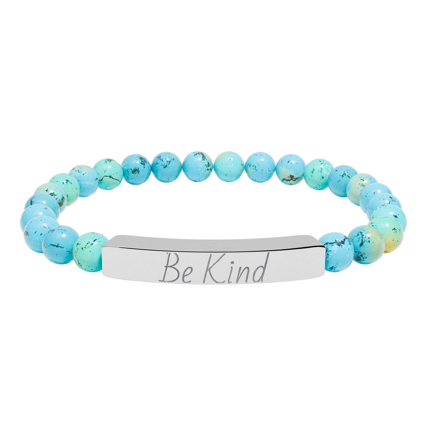 Natural Stone Motivational Bracelet - 'Be Kind' Engraved Stretch Bar