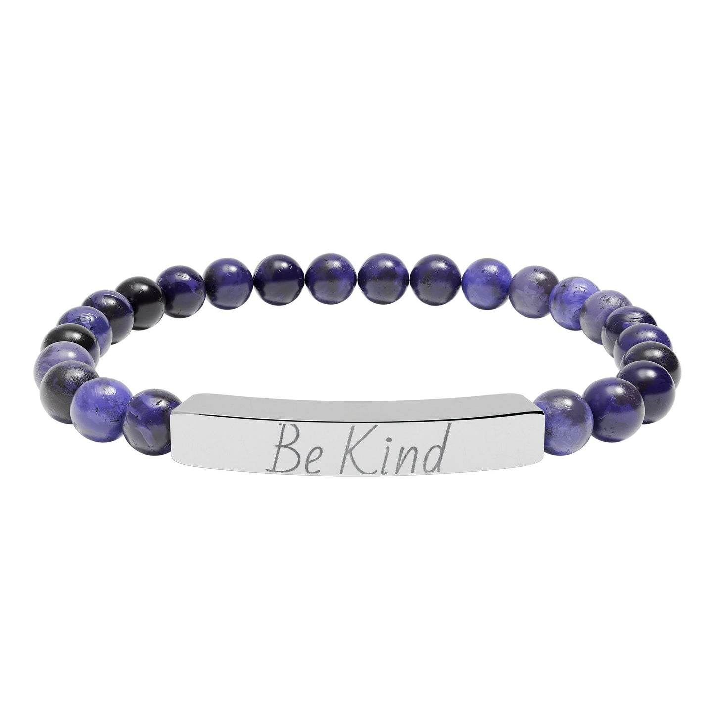 Natural Stone Motivational Bracelet - 'Be Kind' Engraved Stretch Bar