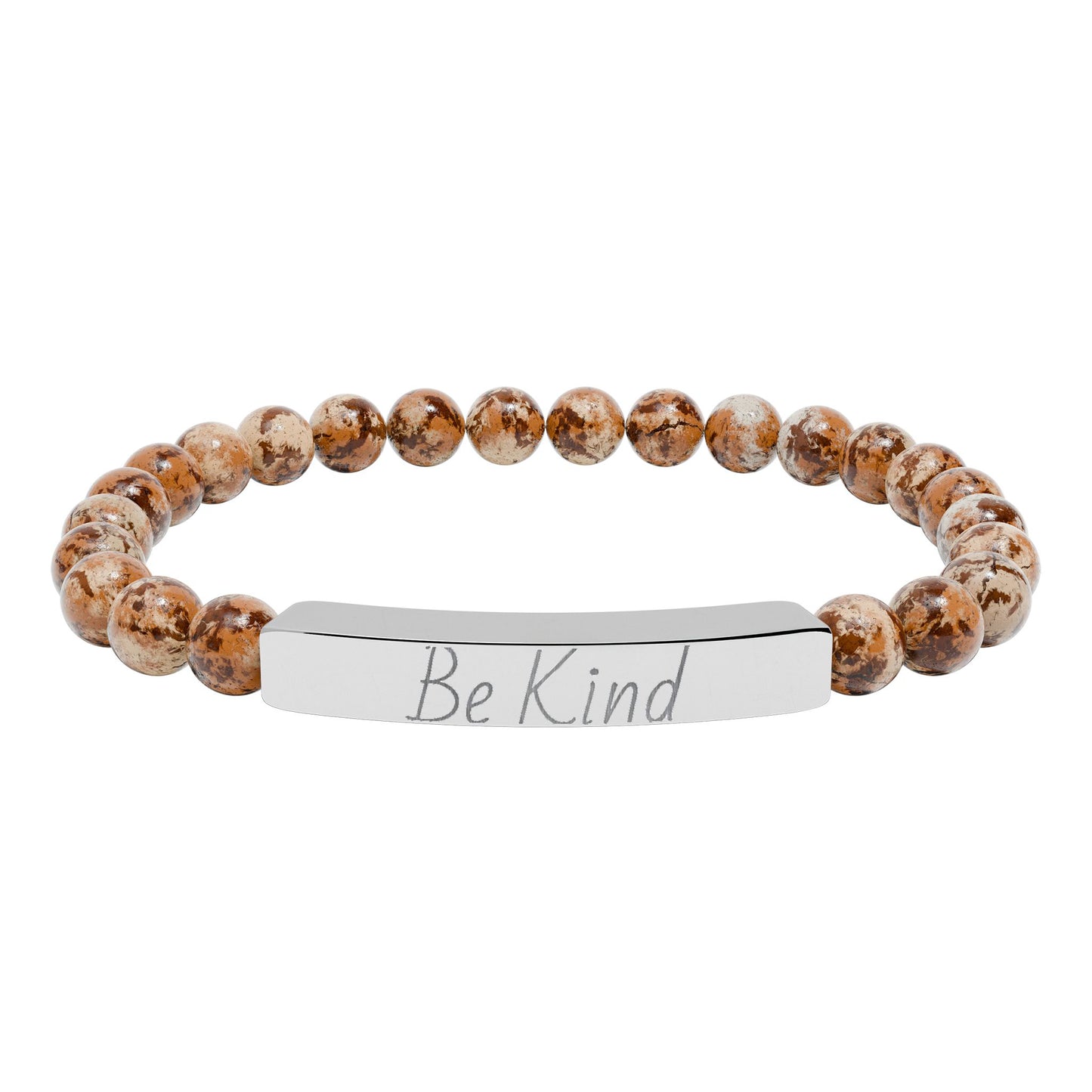 Natural Stone Motivational Bracelet - 'Be Kind' Engraved Stretch Bar