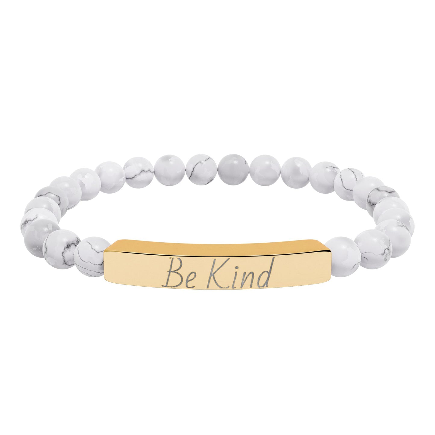 Natural Stone Motivational Bracelet - 'Be Kind' Engraved Stretch Bar