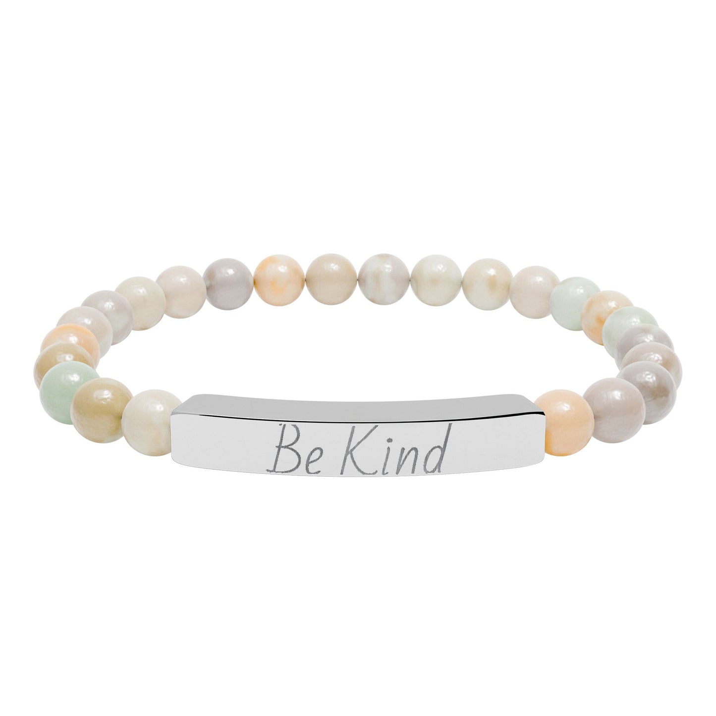 Natural Stone Motivational Bracelet - 'Be Kind' Engraved Stretch Bar