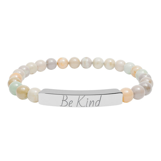Natural Stone Motivational Bracelet - 'Be Kind' Engraved Stretch Bar