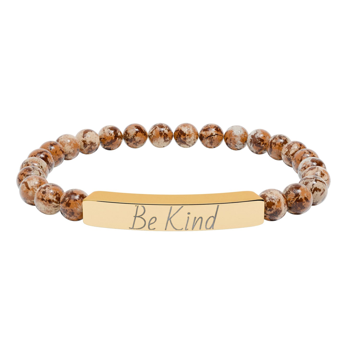 Natural Stone Motivational Bracelet - 'Be Kind' Engraved Stretch Bar