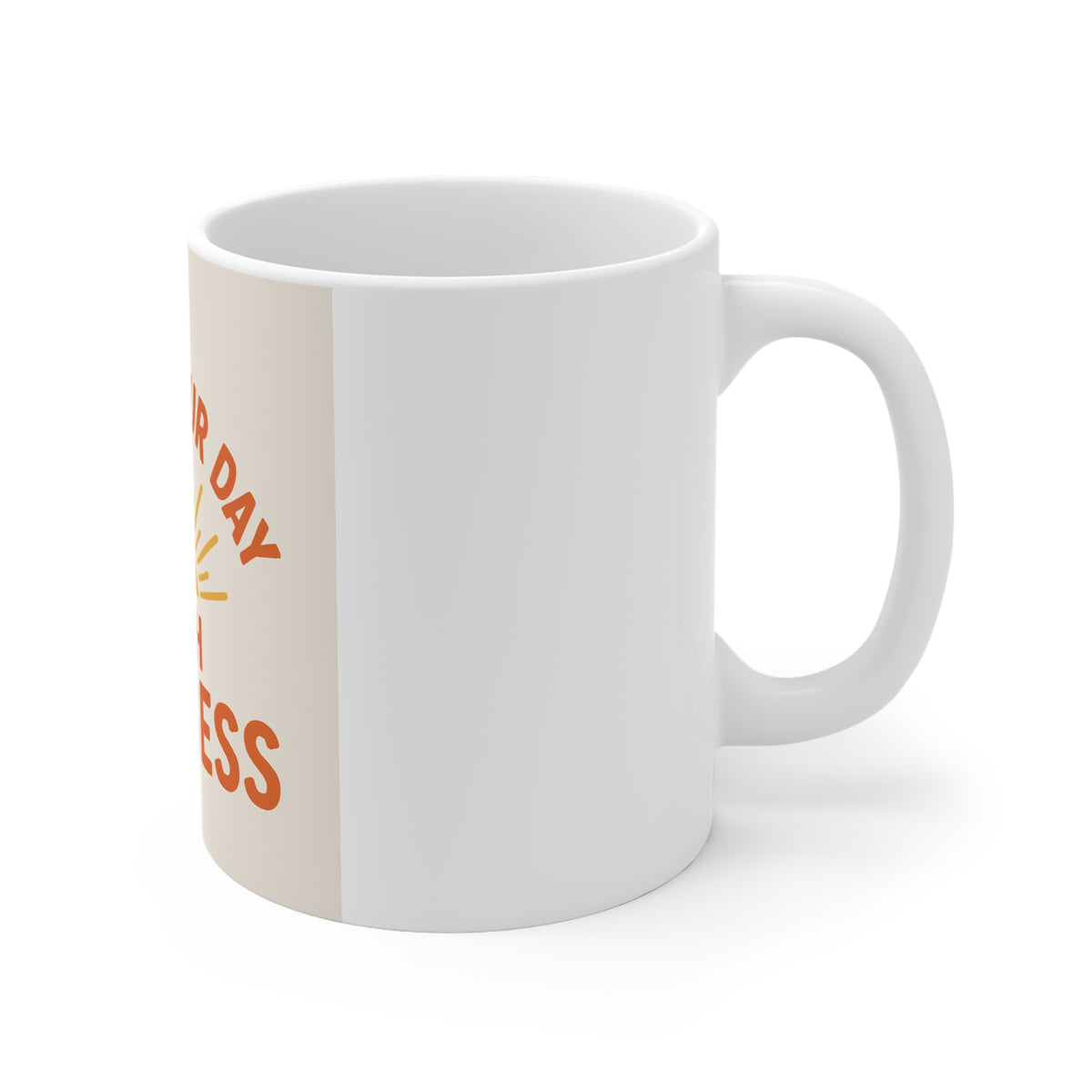 White mug with text on a white background