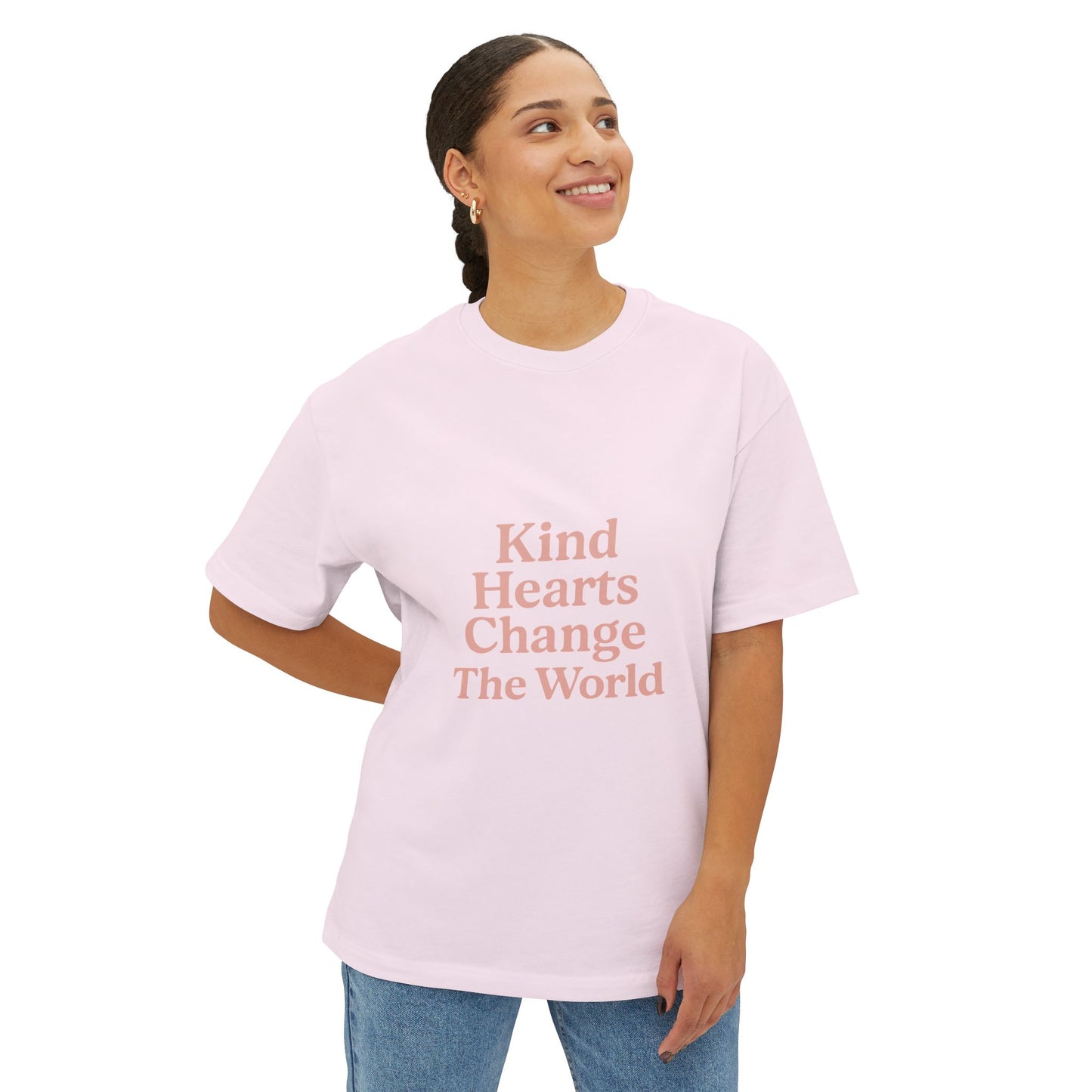Kind Hearts Change The World Tee — Oversized Boxy Inspirational T‑Shirt