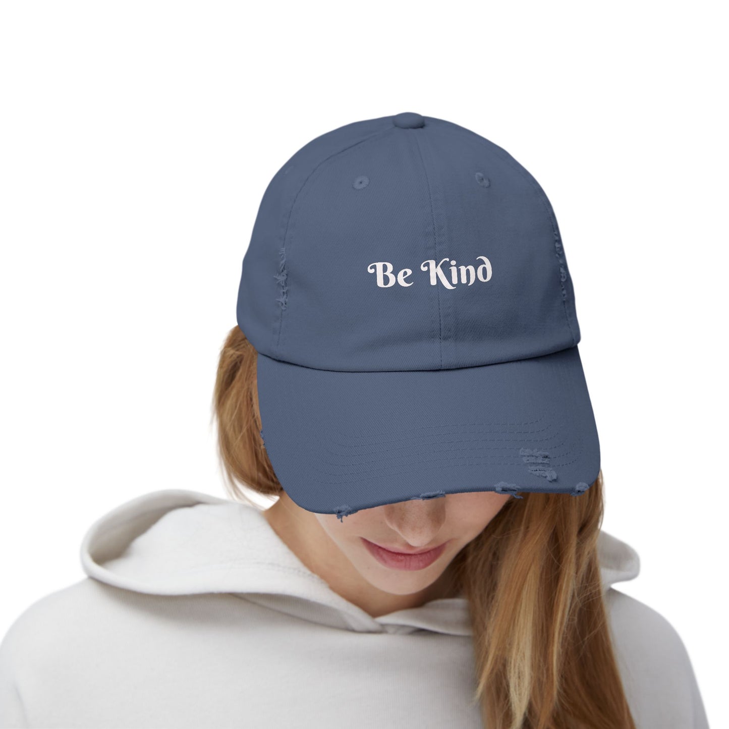 Be Kind Distressed Cap — Embroidered 'Be Kind' Baseball Hat