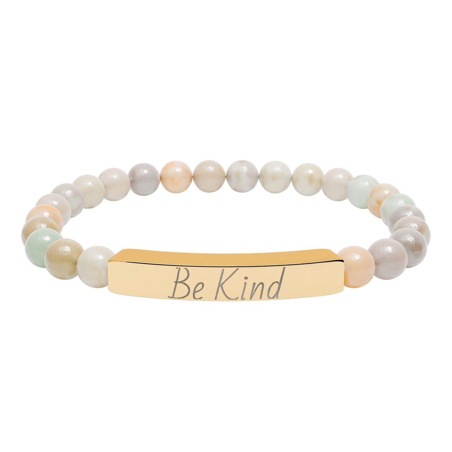 Natural Stone Motivational Bracelet - 'Be Kind' Engraved Stretch Bar