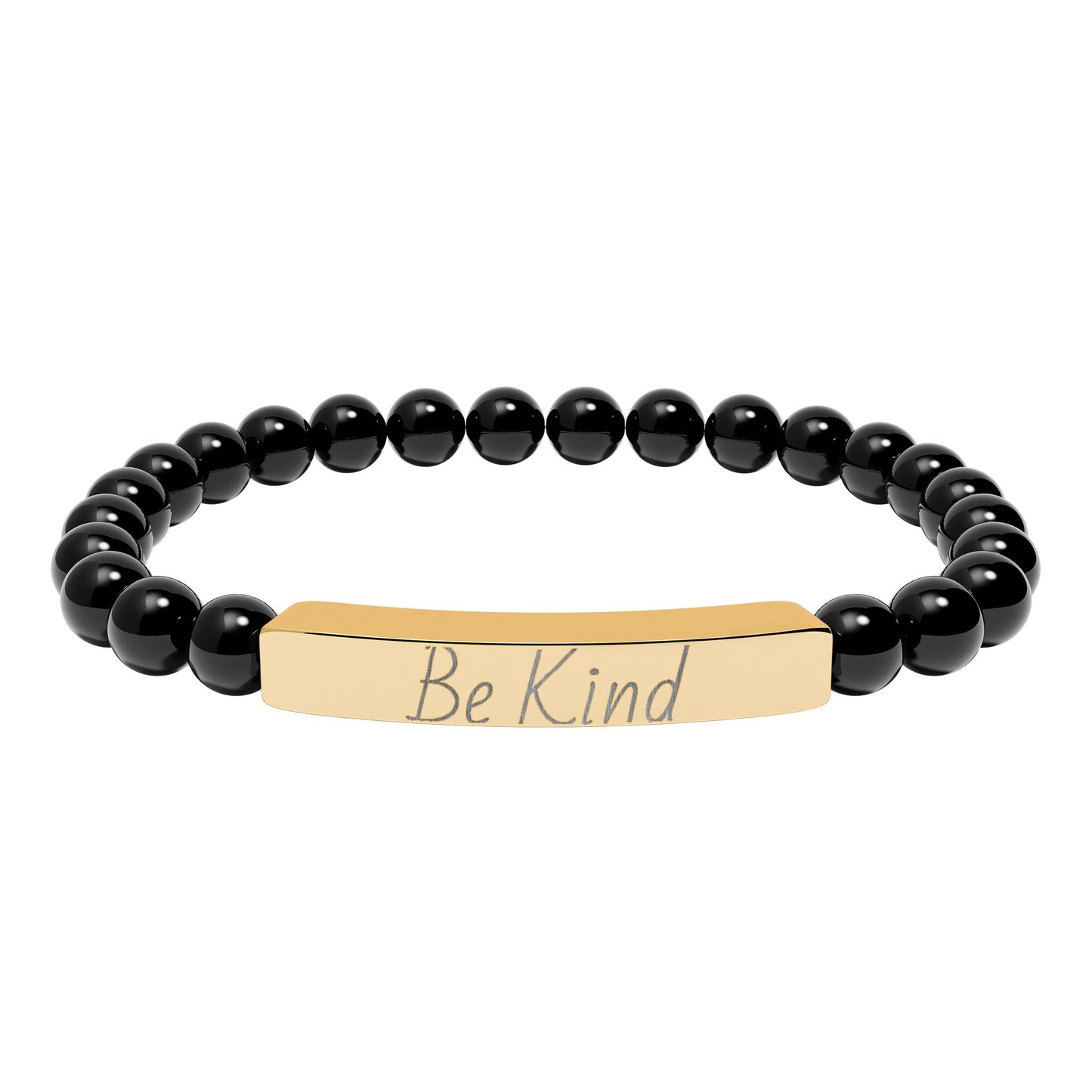 Natural Stone Motivational Bracelet - 'Be Kind' Engraved Stretch Bar