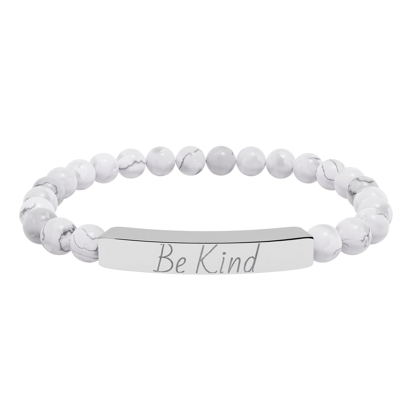 Natural Stone Motivational Bracelet - 'Be Kind' Engraved Stretch Bar