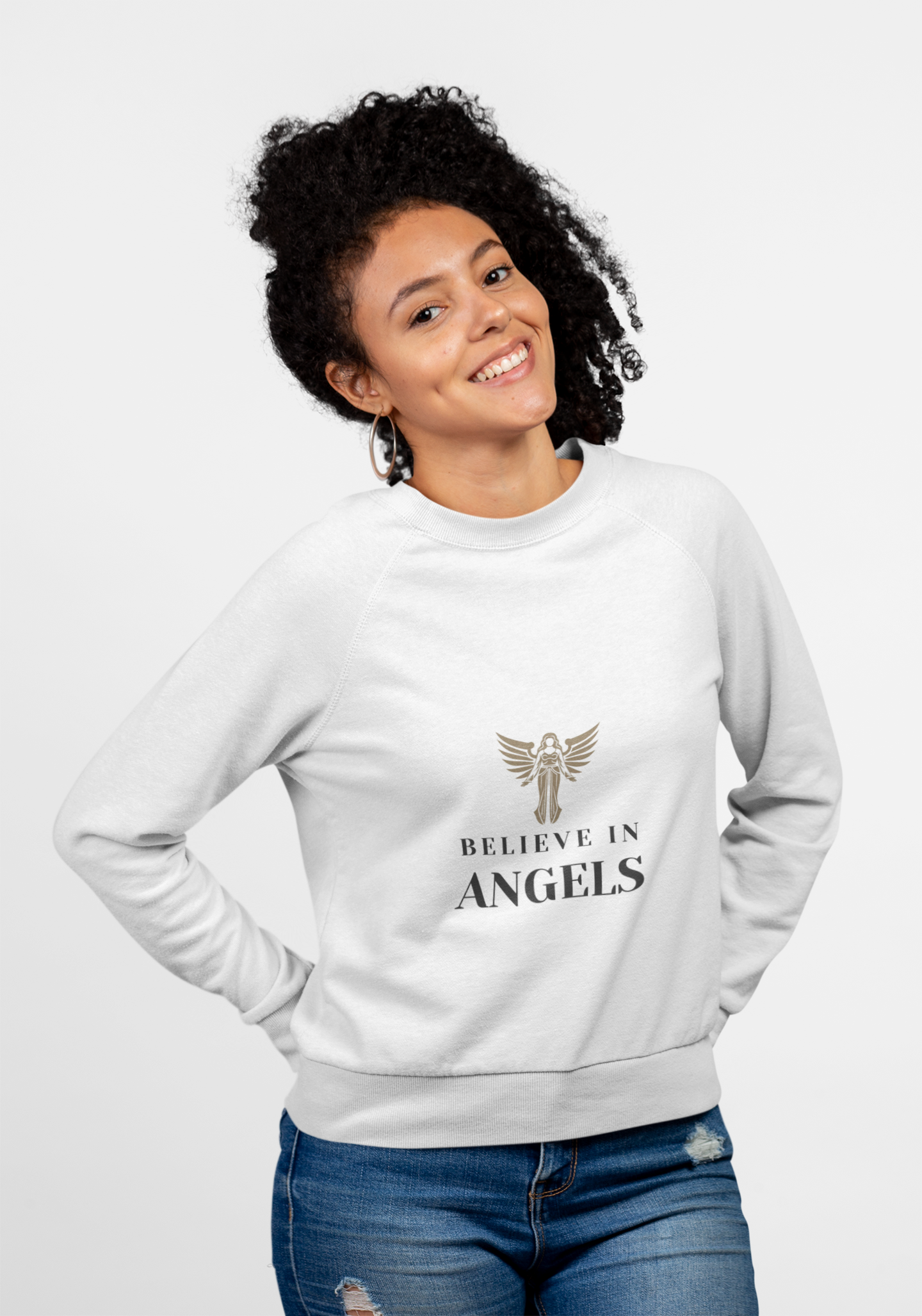Belief in Angels Sweatshirt, Comfortable Angel Graphic Crewneck, Spiritual Gift for Her, Cozy Casual Wear, Perfect for Holidays and Faith