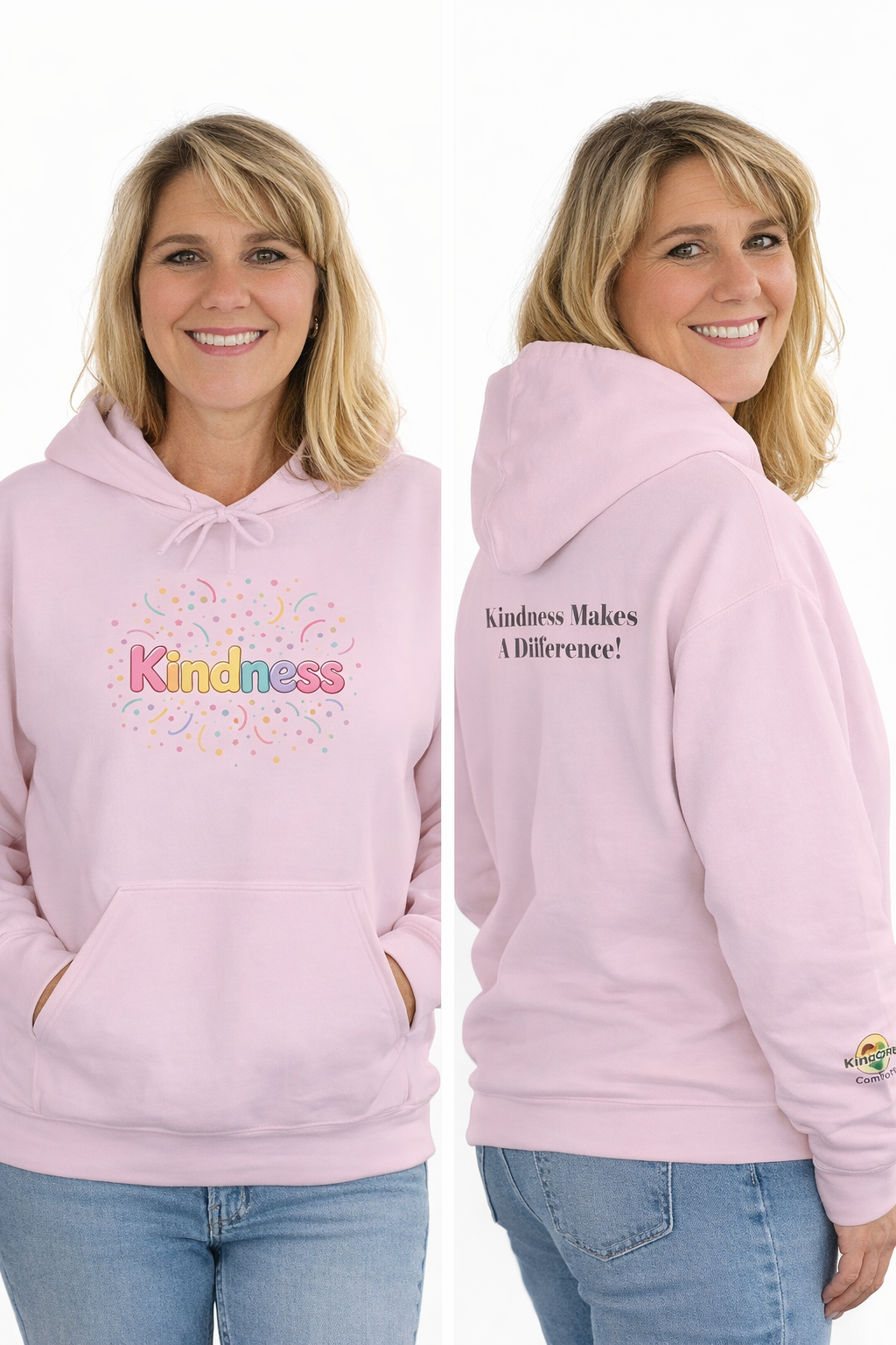 Kindness Graphic Hoodie — Soft Pastel 'A Happy Way to Say How You Feel' - Kindcore Comforts