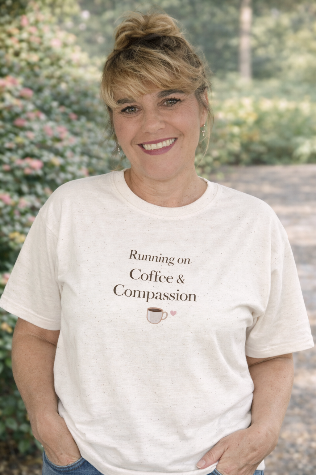 Running on Compassion and Coffee T-Shirt — Funny Relatable Tee for Coffee Lovers