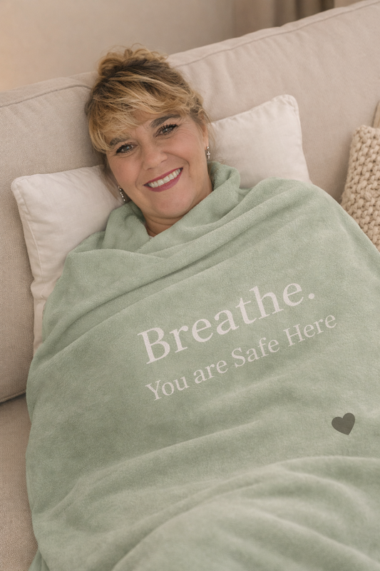Comfort Blanket Velveteen Plush "Breathe, You Are Safe Here"