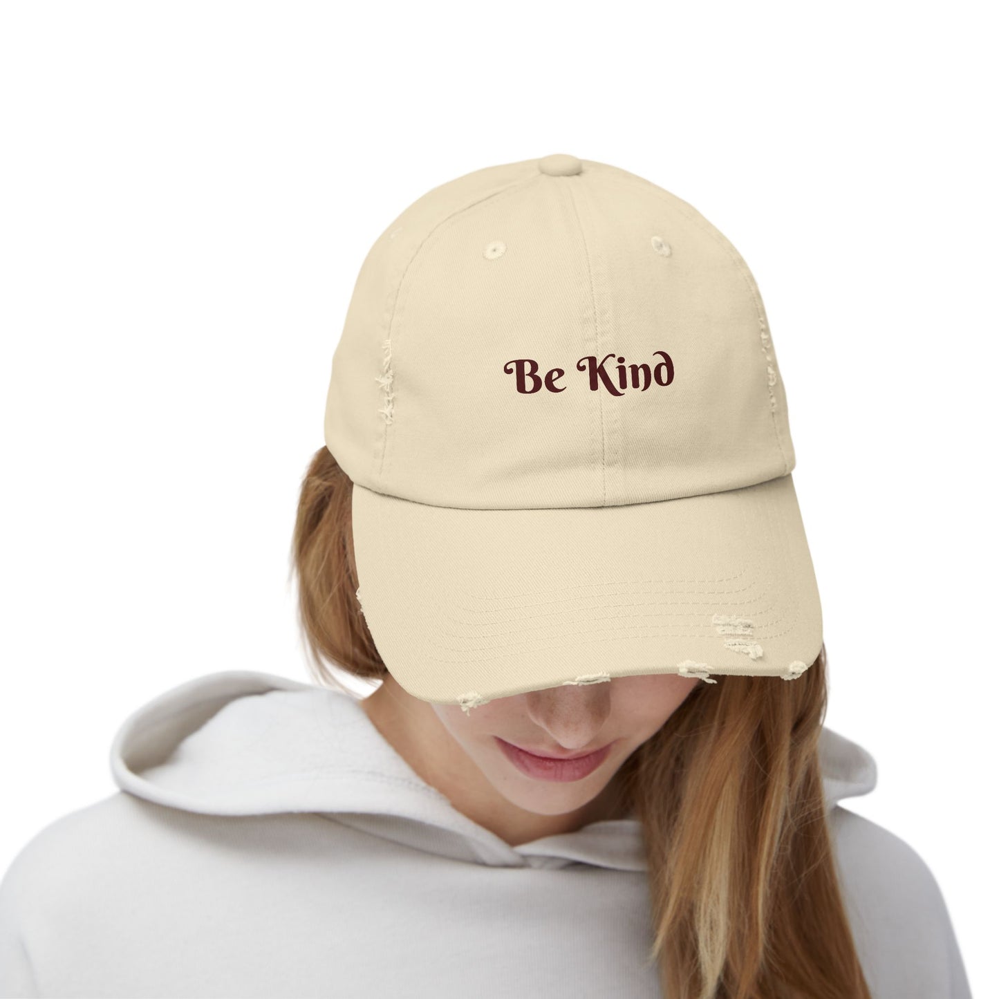 Be Kind Distressed Cap — Embroidered 'Be Kind' Baseball Hat