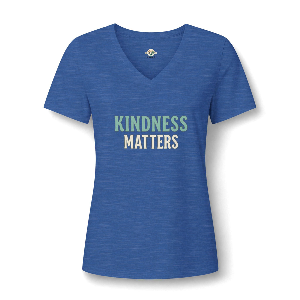 Women's Heather Blue, V-neck T-Shirt with Kindness Matters