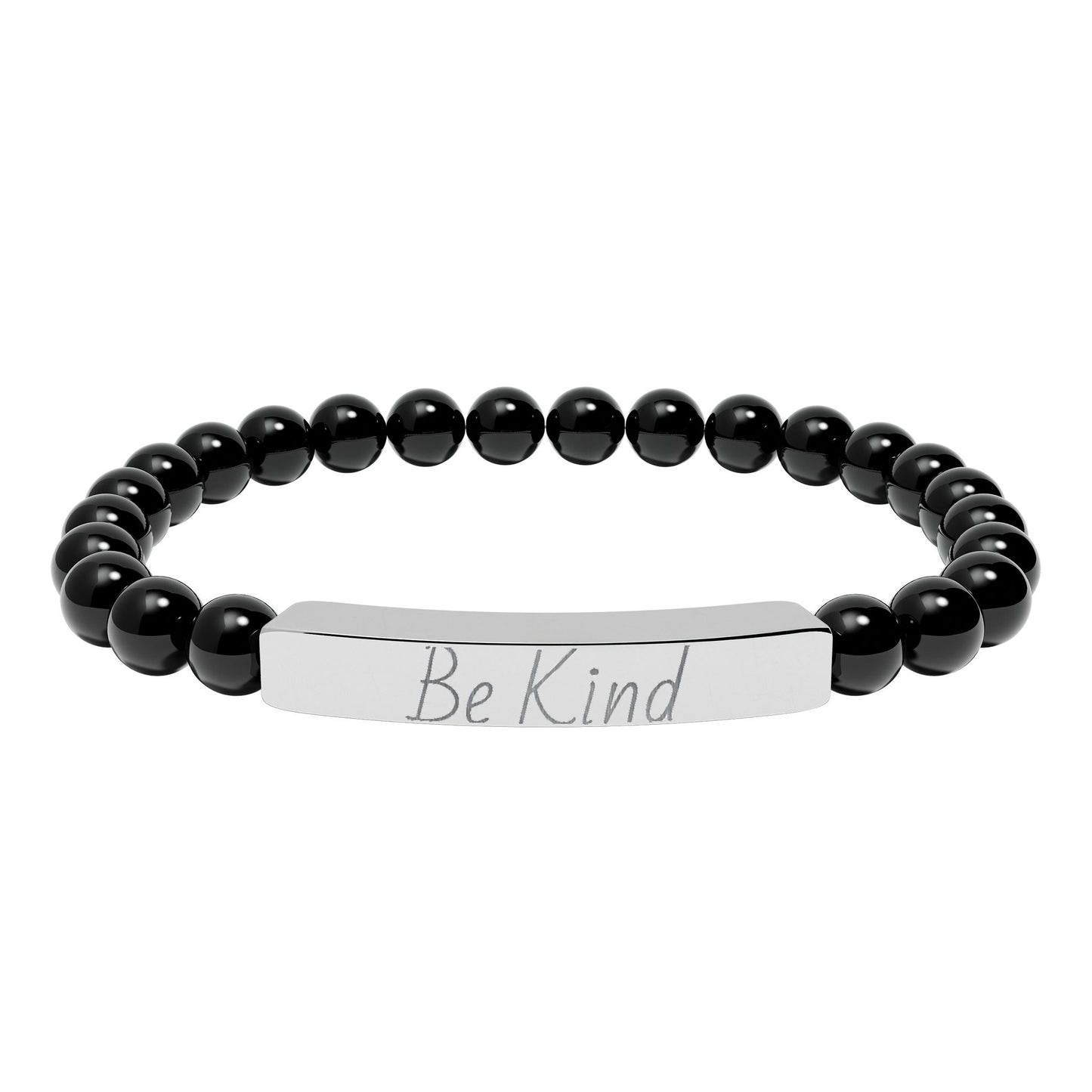 Natural Stone Motivational Bracelet - 'Be Kind' Engraved Stretch Bar