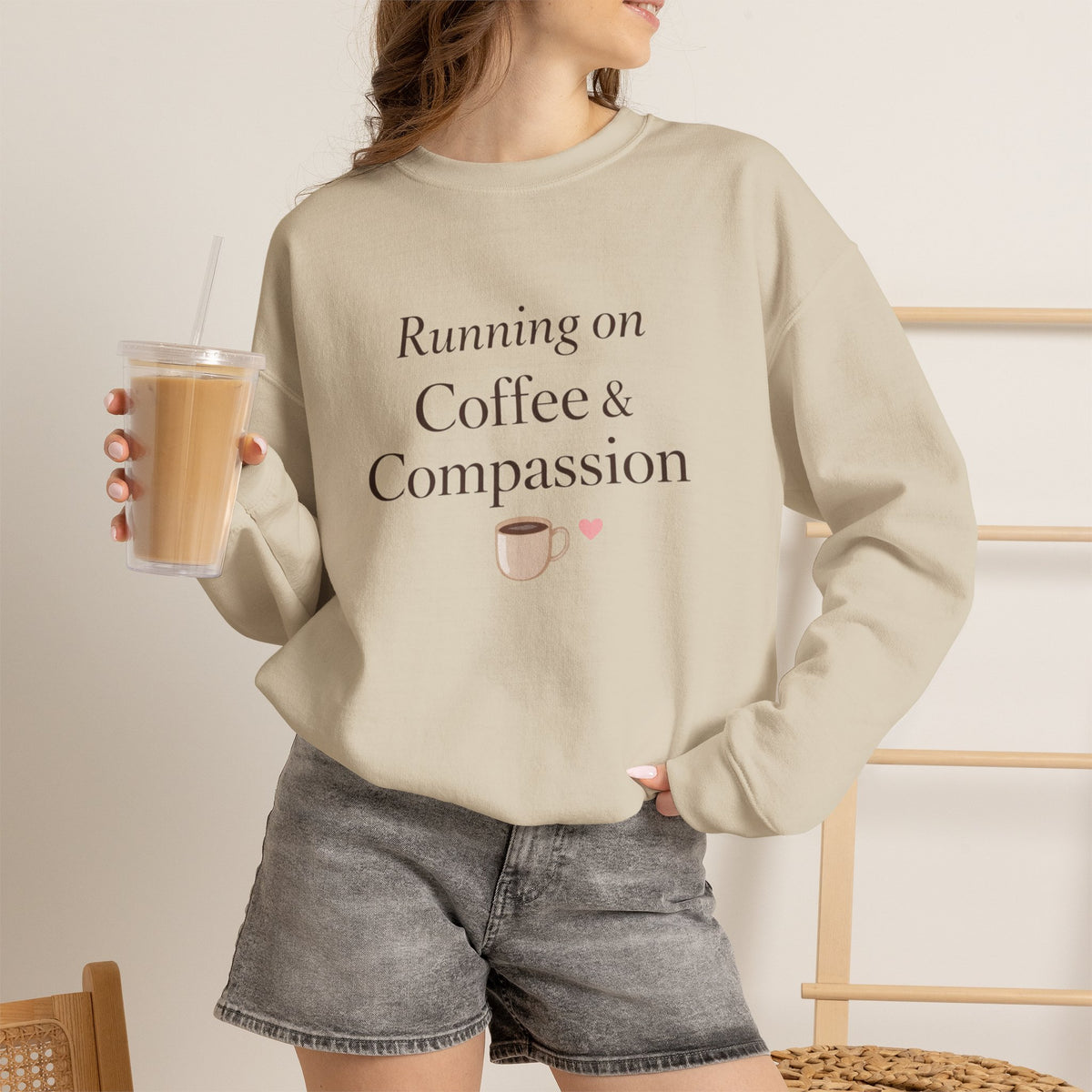 Running on Coffee and Compassion Sweatshirt - Cozy Caregiver Apparel for Women