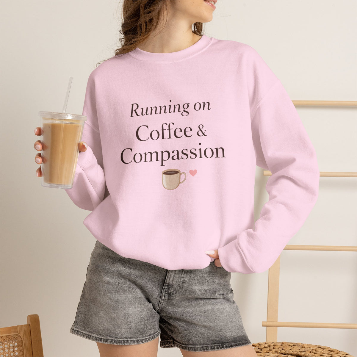 Running on Coffee and Compassion Sweatshirt - Cozy Caregiver Apparel for Women
