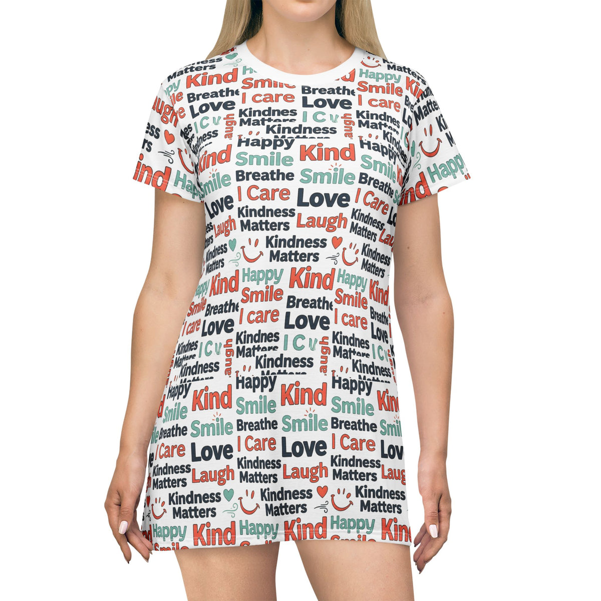 Uplifting Affirmations Classic T-Shirt Dress— All-Over Print T-Shirt Dress