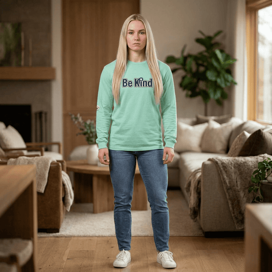 Be Kind Long Sleeve Tee — White Positive Message Shirt with Heart - Kindcore ComfortsBe Kind Long Sleeve Tee — White Positive Message Shirt with HeartSLong-sleevePrintifyKindcore Comforts32437276881292541716