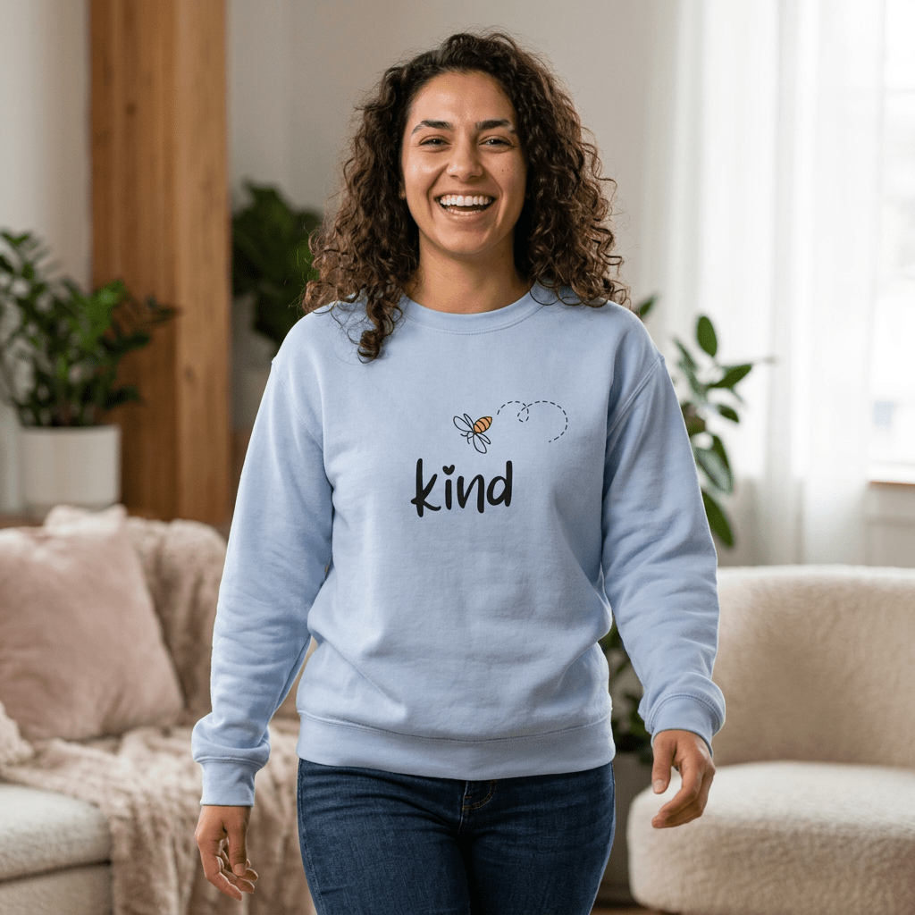 Kind Bee Sweatshirt — Cute Inspirational Crewneck - Kindcore ComfortsKind Bee Sweatshirt — Cute Inspirational Crewneck - Kindcore ComfortsSSweatshirtPrintifyKindcore Comforts33083193537192222992
