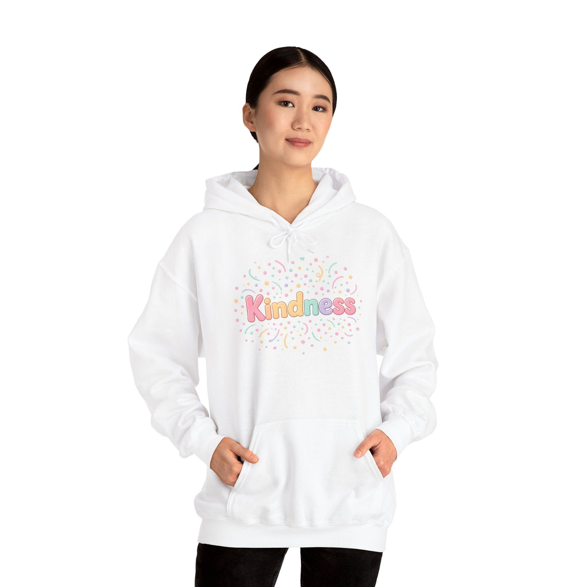 Kindness Hoodie A Happy Way to Say How You Feel - Cozy Pastel Sweatshirt for Women - Kindcore ComfortsKindness Hoodie A Happy Way to Say How You Feel - Cozy Pastel Sweatshirt for WomenWhiteHoodiePrintifyKindcore Comforts13679262297912411992