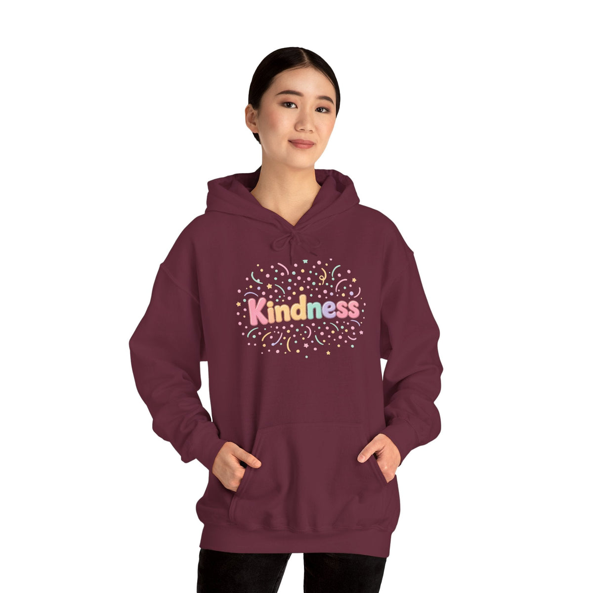 Kindness Hoodie A Happy Way to Say How You Feel - Cozy Pastel Sweatshirt for Women - Cozy Pastel Sweatshirt for Women Maroon