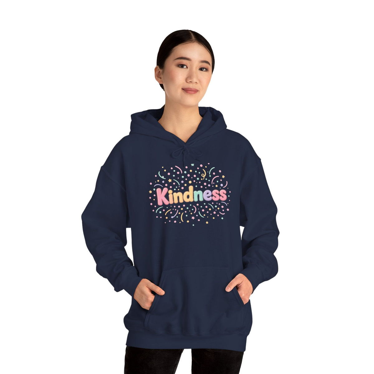 Kindness Hoodie A Happy Way to Say How You Feel - Cozy Pastel Sweatshirt for Women - Kindcore ComfortsKindness Hoodie A Happy Way to Say How You Feel - Cozy Pastel Sweatshirt for WomenNavyHoodiePrintifyKindcore Comforts12466666469799119163