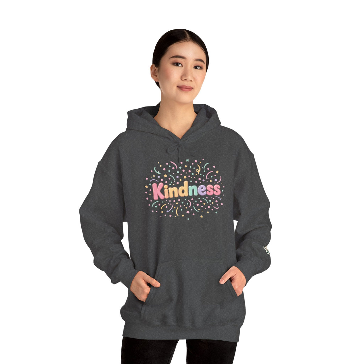 Kindness Hoodie A Happy Way to Say How You Feel - Cozy Pastel Sweatshirt for Women -Dark Charcoal