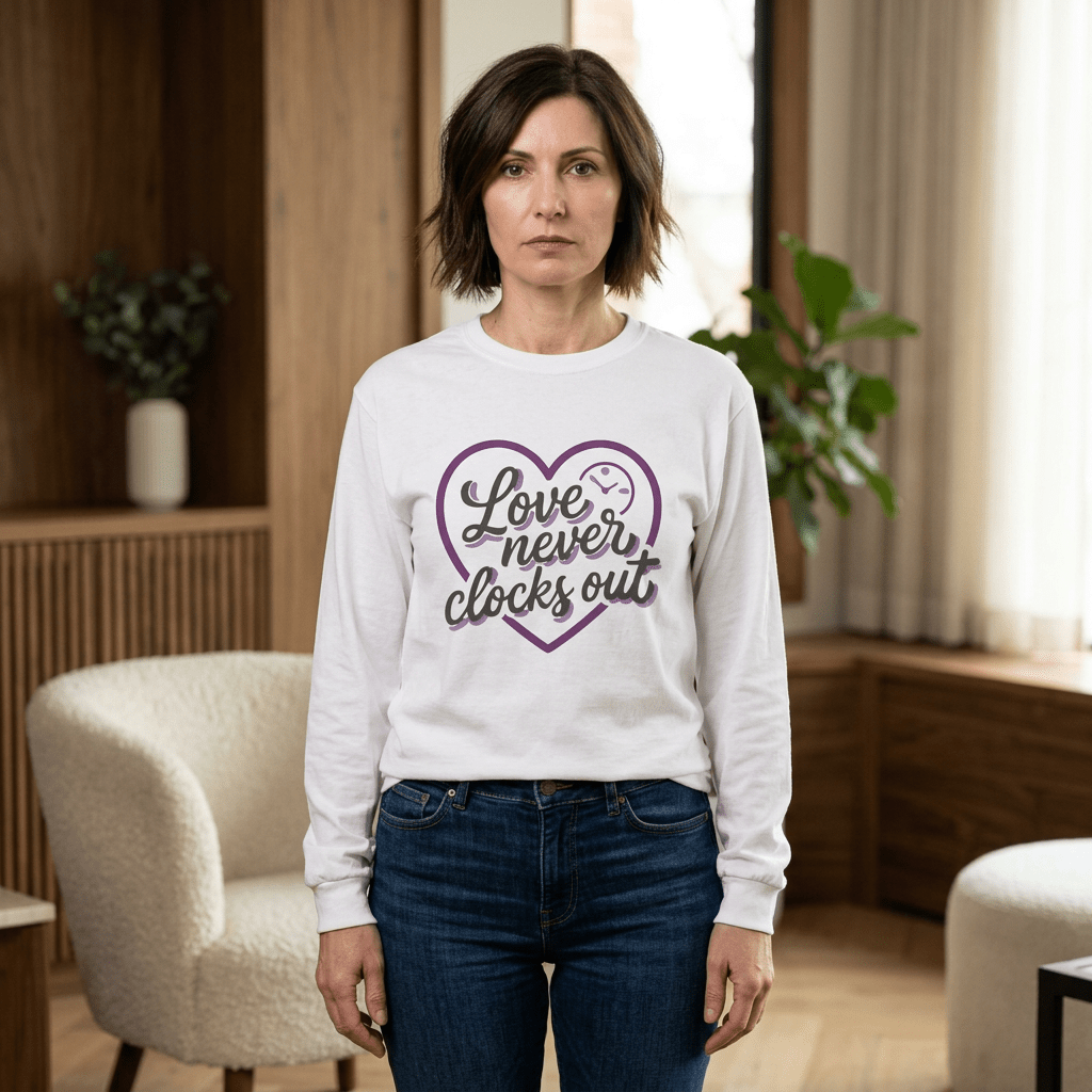 Love Never Clocks Out Dementia Sucks long sleeve graphic t-shirt