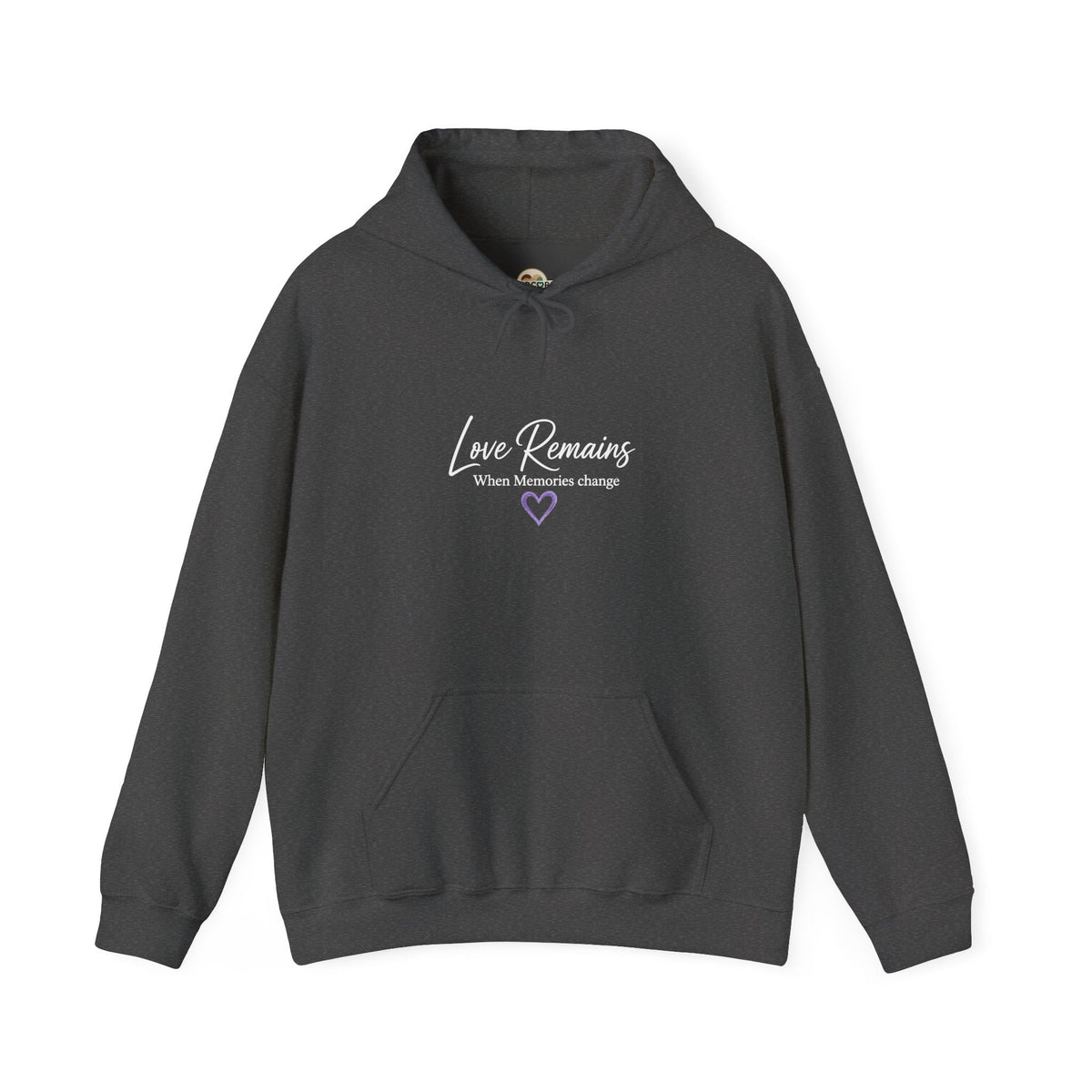 Love Remains Casual Pullover Hoodie - Kindcore ComfortsLove Remains Casual Pullover HoodieDark HeatherHoodiePrintifyKindcore Comforts16518504896244519610