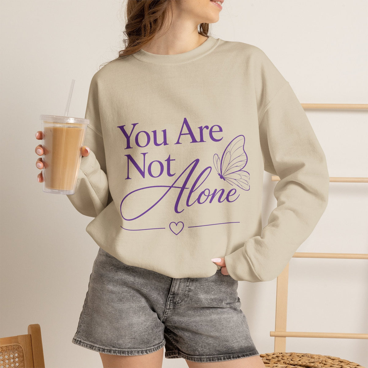 You Are Not Alone Crewneck Sweatshirt — Encouraging Butterfly Comfort Crew - Kindcore ComfortsYou Are Not Alone Crewneck Sweatshirt — Encouraging Butterfly Comfort CrewSandSweatshirtPrintifyKindcore Comforts12378260676257254669