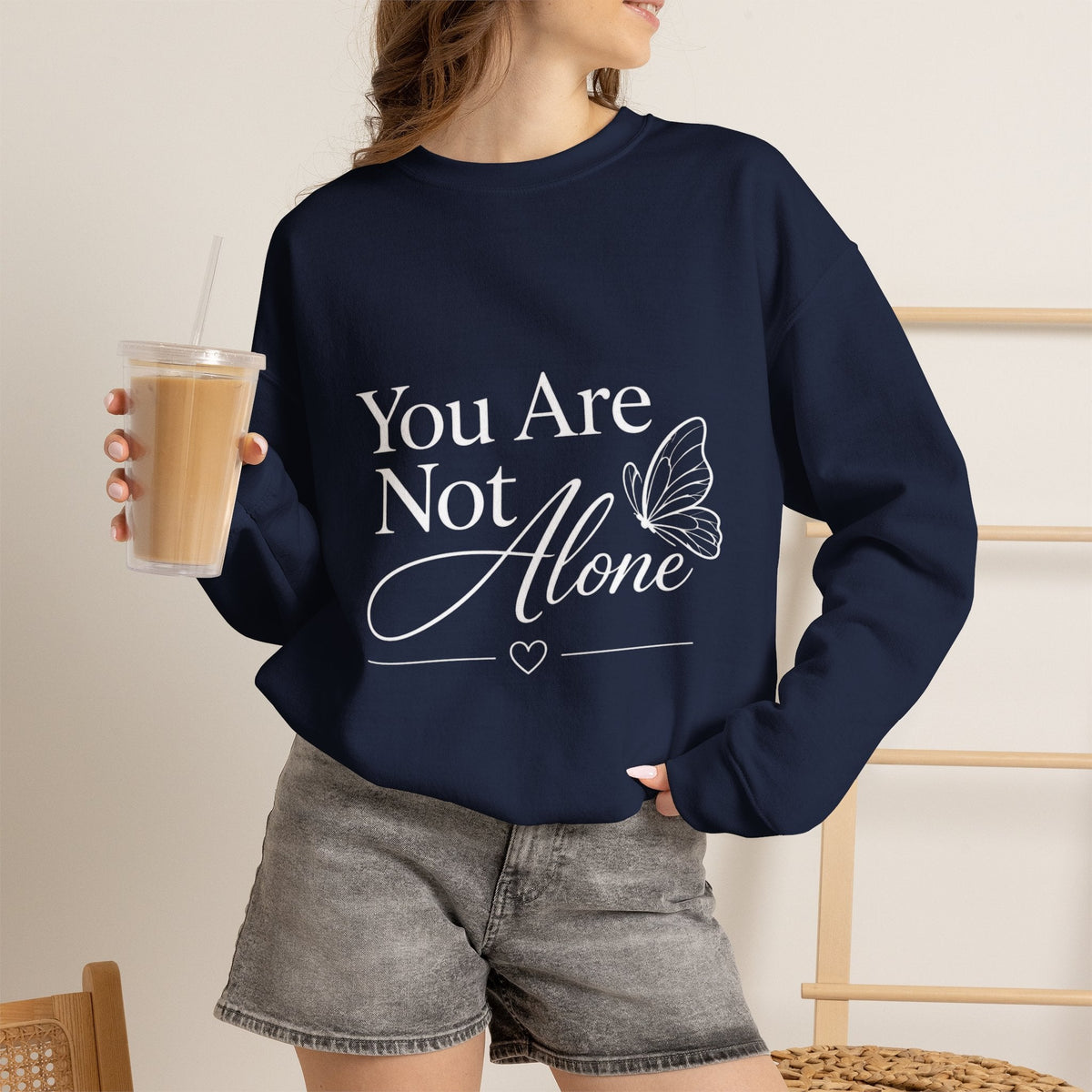 You Are Not Alone Crewneck Sweatshirt — Encouraging Butterfly Comfort Crew - Kindcore ComfortsYou Are Not Alone Crewneck Sweatshirt — Encouraging Butterfly Comfort CrewNavySweatshirtPrintifyKindcore Comforts27212964381670019797