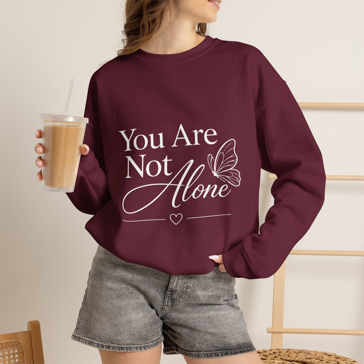 You Are Not Alone Crewneck Sweatshirt — Encouraging Butterfly Comfort Crew - Kindcore ComfortsYou Are Not Alone Crewneck Sweatshirt — Encouraging Butterfly Comfort CrewDark HeatherSweatshirtPrintifyKindcore Comforts32589151374803050110